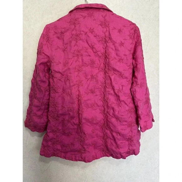 JOHN MARK Women 100% Linen Pink Embroidered Floral Button Down Shirt Top Small - Picture 2 of 9